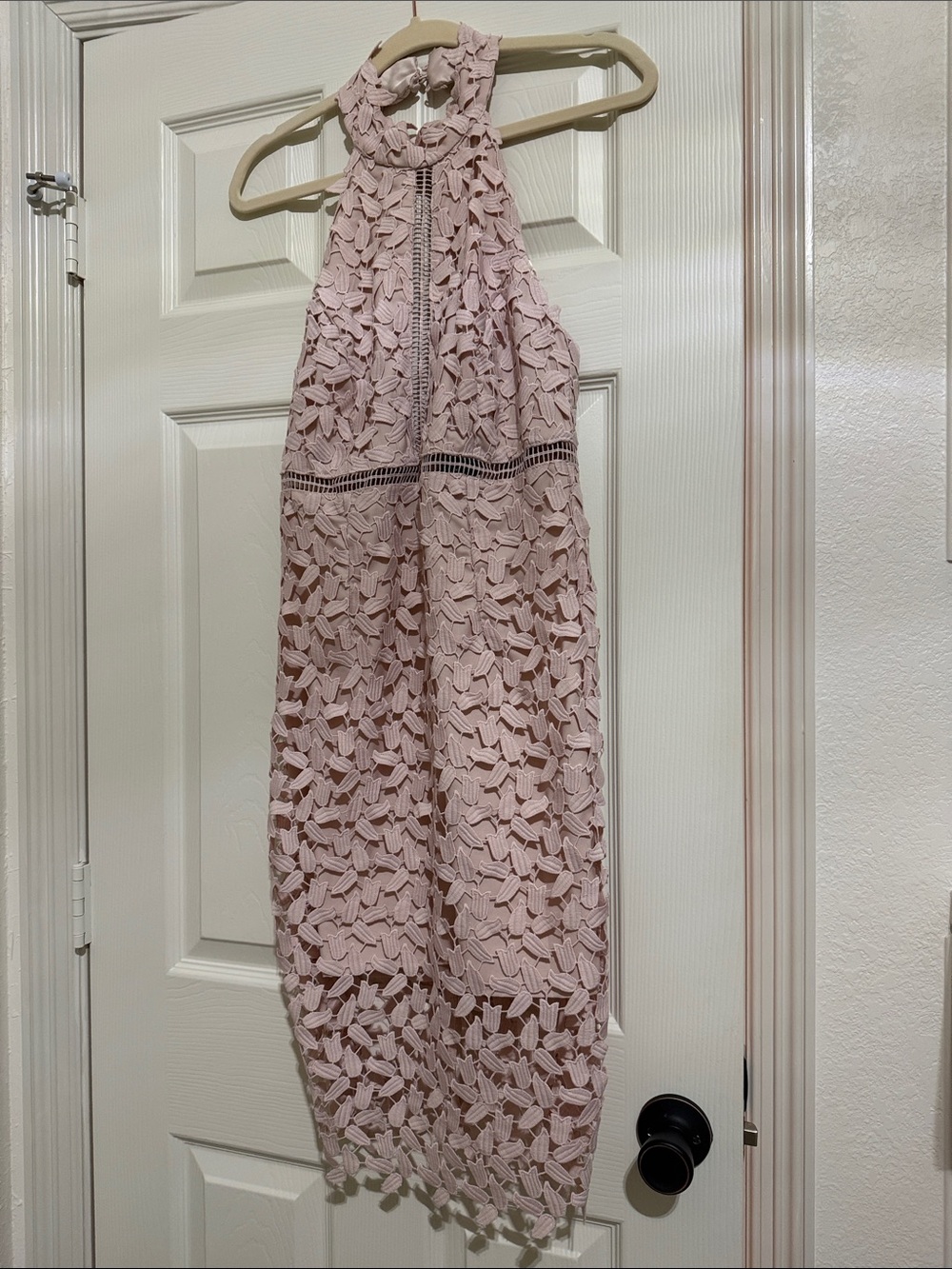 Soft Blush Lace Halter Dress,